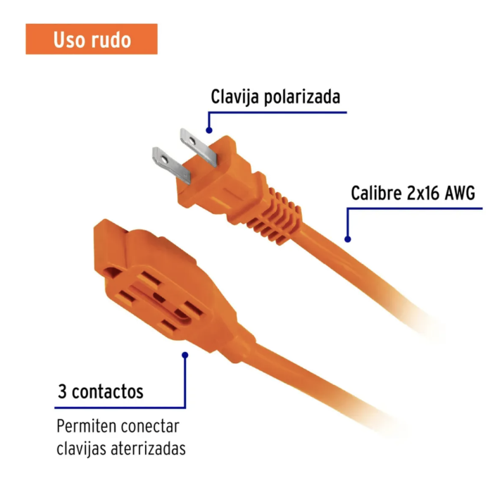 Cable Extensión Uso Rudo 3 Contactos Aterrizados - 10 Metros - Image 3