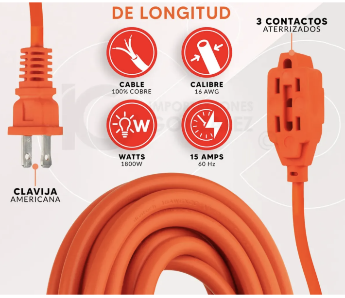 Cable Extensión Uso Rudo 3 Contactos Aterrizados - 10 Metros - Image 2
